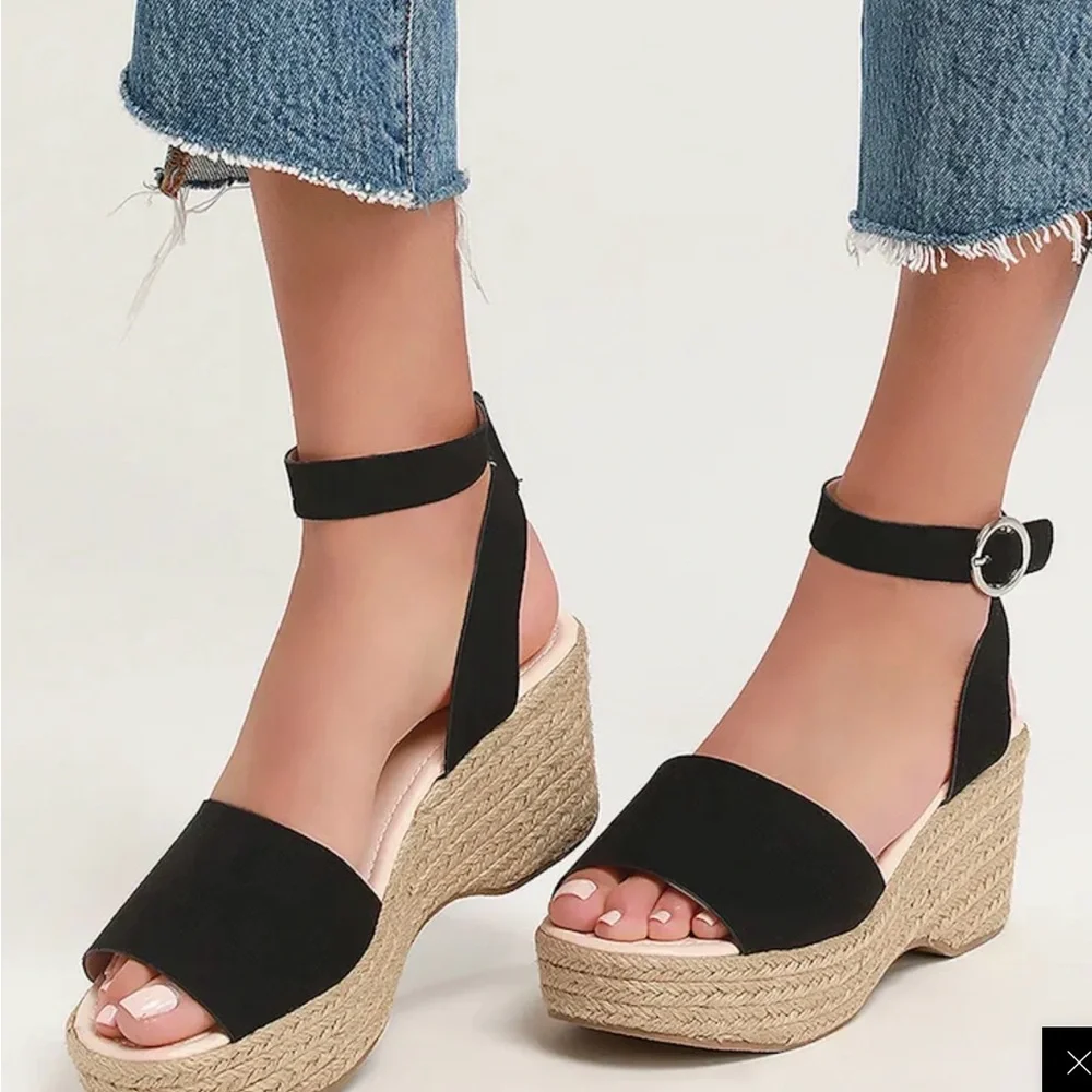 Elyse Black Suede Platform Espadrille Sandals‎
